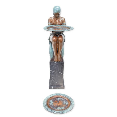 Art Deco Seated Woman with Tray Statue (Hot Cast Bronze Sculpture)