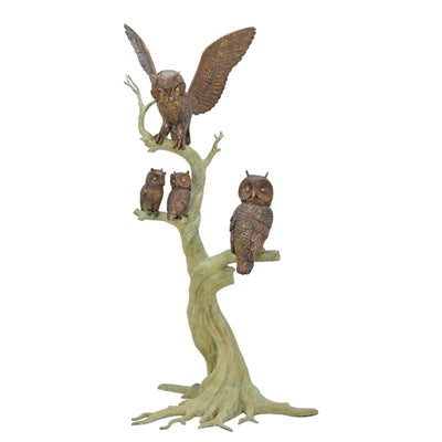 Owls on a Tree Statue (Hot Cast Bronze Sculpture)