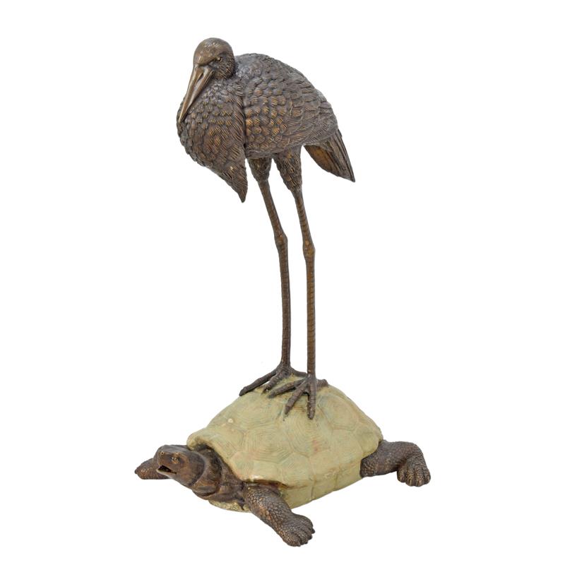 Heron and Turtle Statue (Hot Cast Bronze Sculpture)