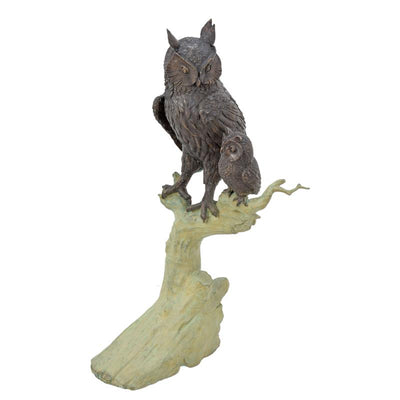 Owl with Owlet Statue (Hot Cast Bronze Sculpture)