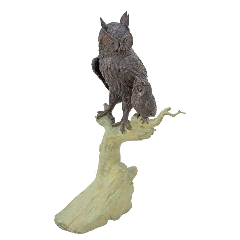 Owl with Owlet Statue (Hot Cast Bronze Sculpture)