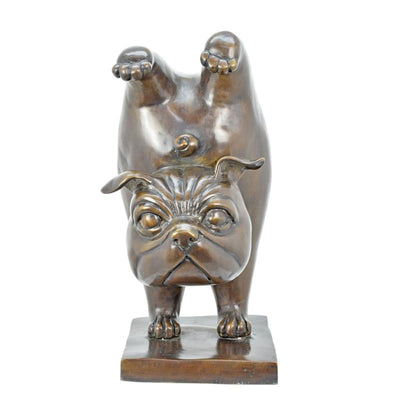 Bulldog Doing Gymnastics Statue (Hot Cast Bronze Sculpture)