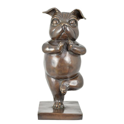 Bulldog Doing Yoga Statue (Hot Cast Bronze Sculpture)