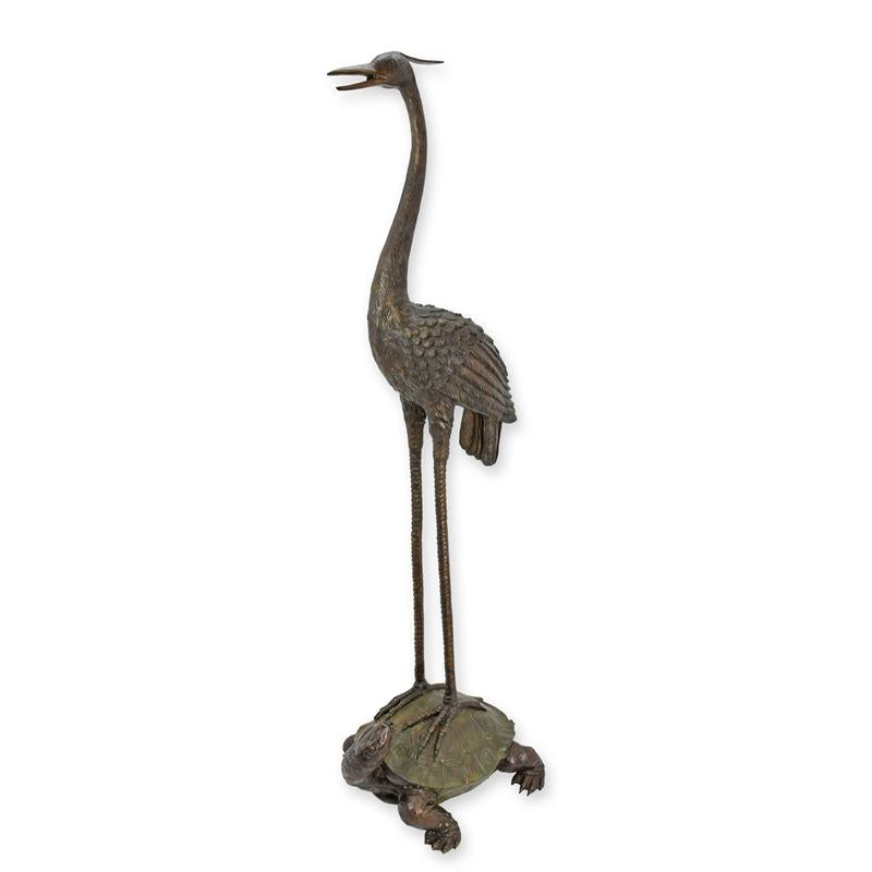 Heron and Turtle Statue (Hot Cast Bronze Sculpture)