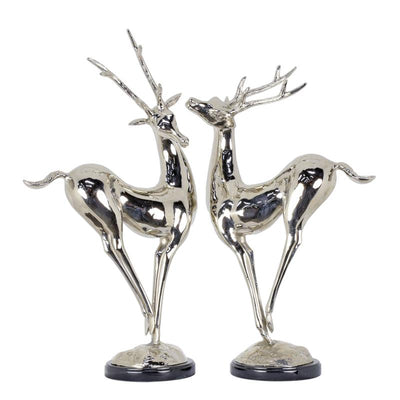 Deer Pair Statue (Nickel Plated - Hot Cast Bronze Sculpture)