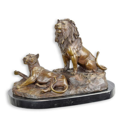 Lion and Lioness Statue (Hot Cast Bronze Sculpture)