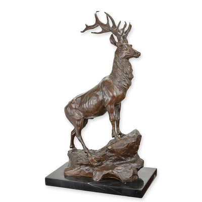 Stag on Rock Statue (Hot Cast Bronze Sculpture)
