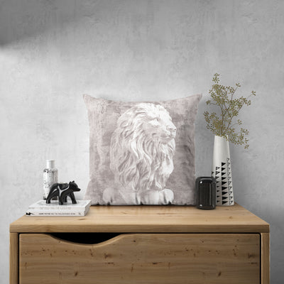 Gray Cushion Cover with Lion Print