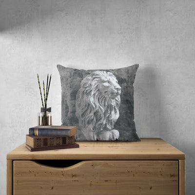 Dark Gray Cushion Cover with Lion Print