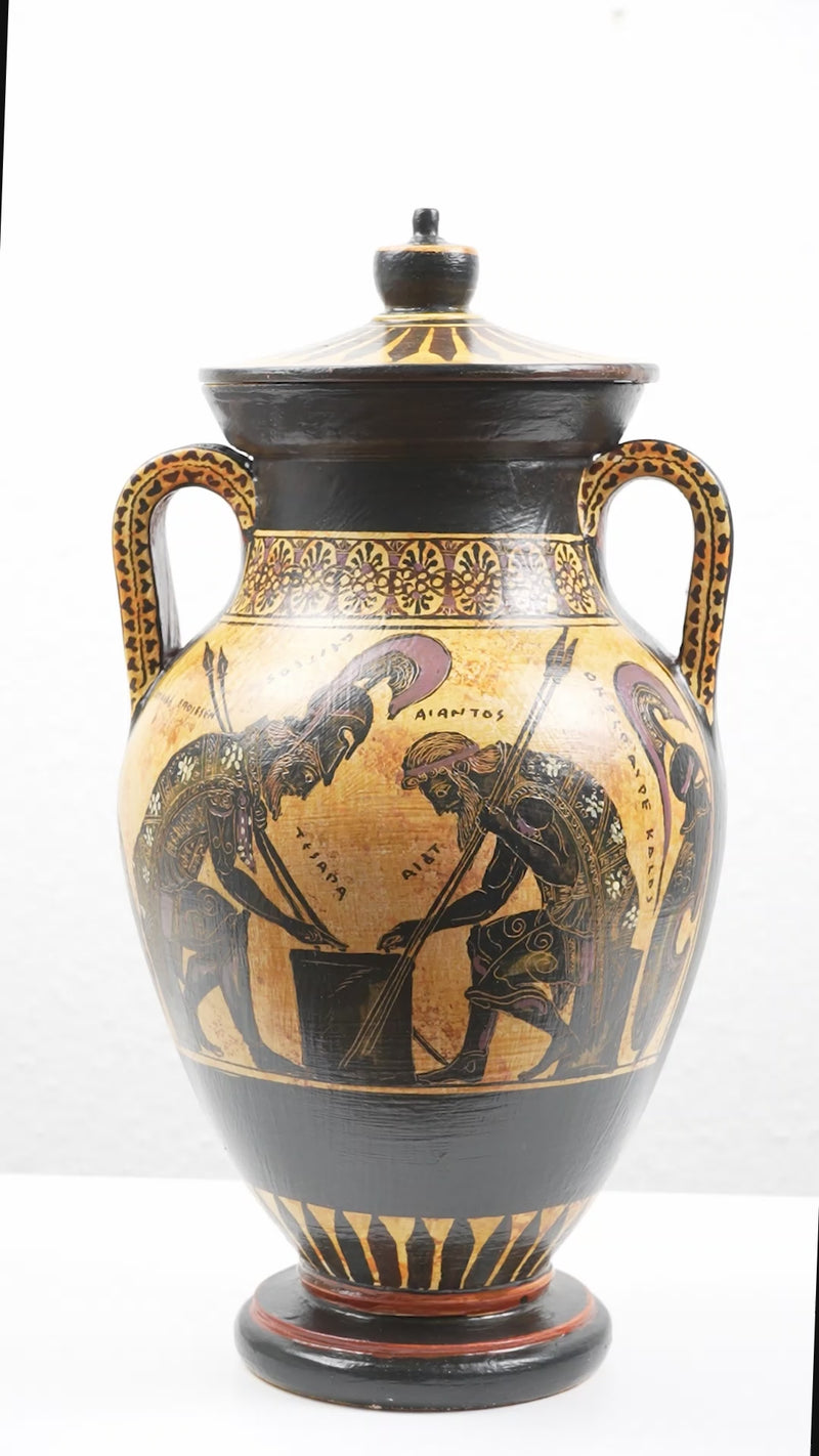 Black-Figure Greek Vase Urn with Mythological Scene