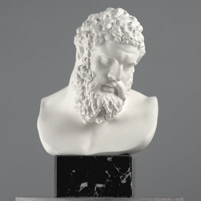 Hercules Bust Sculpture – Greek Hero of Might and Strength on Black Marble Base