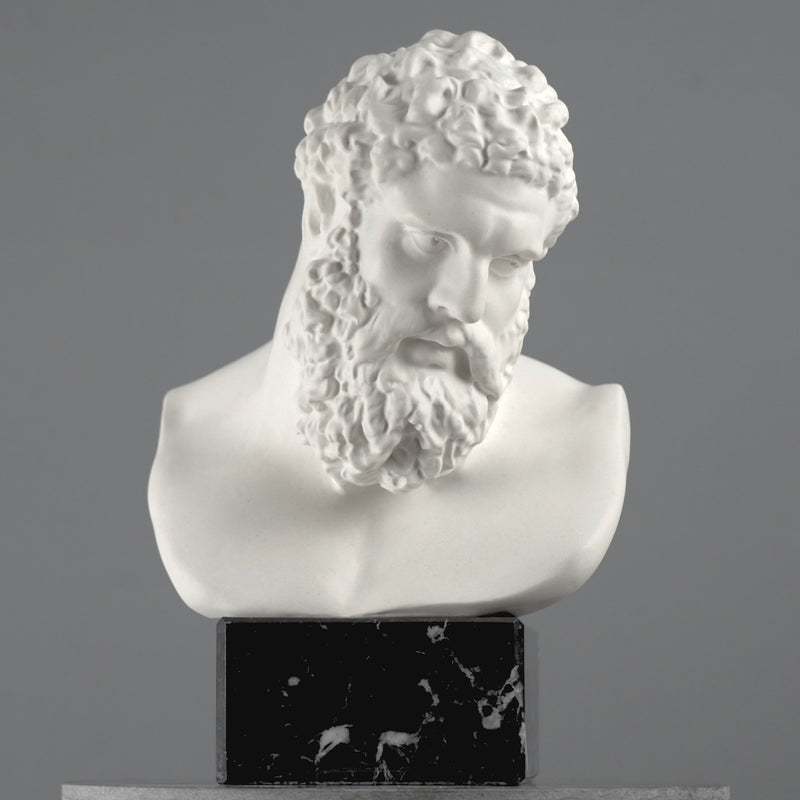 Hercules Bust Sculpture – Greek Hero of Might and Strength on Black Marble Base