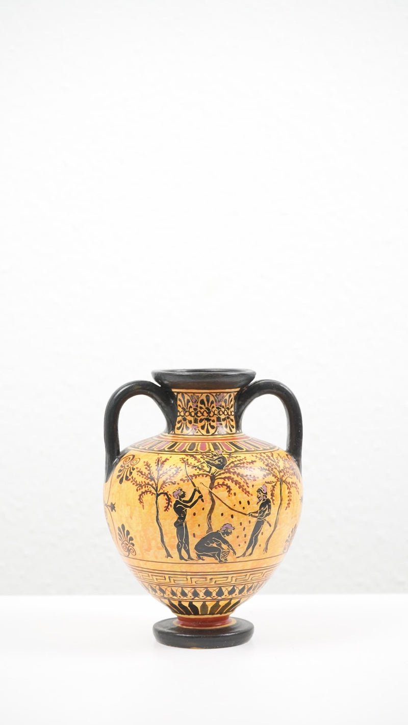 Black-Figure Greek Vase with Olive Harvesting Scene