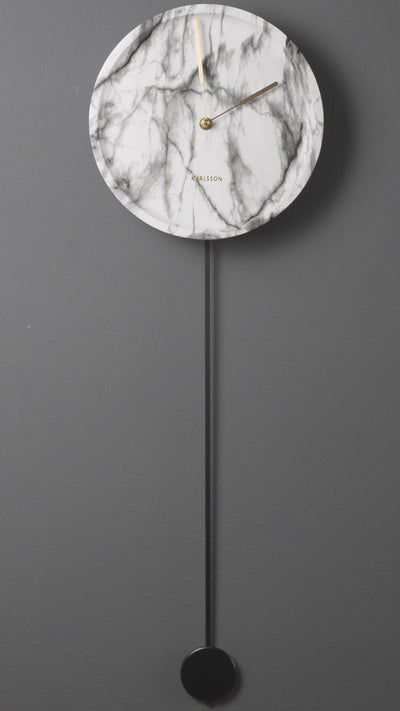 Pendulum Wall Clock – Designer Clock with White Marble Print "Pendule Longue"