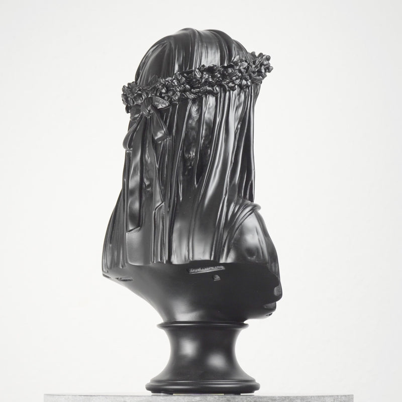 Veiled Lady Bust Sculpture in Black