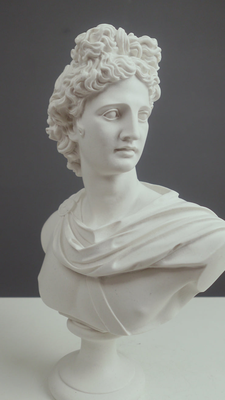 Set 2 Busts God Apollo & Godin Artemis Diana Griekse Cast Marble Sculptuur