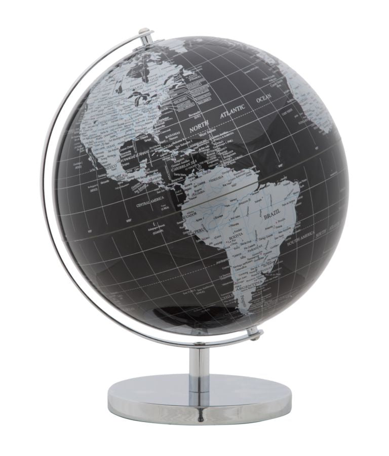 Silver & Black Earth World Globe