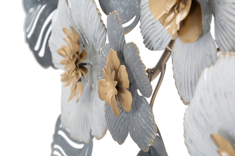 Tricolor Flower Metal Wall Decor (Silver White & Gold)