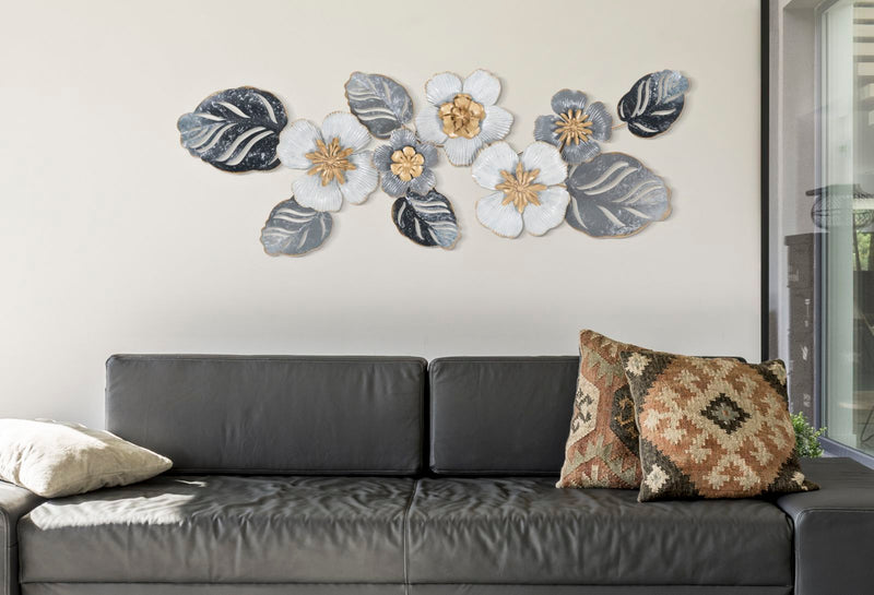 Tricolor Flower Metal Wall Decor (Silver White & Gold)