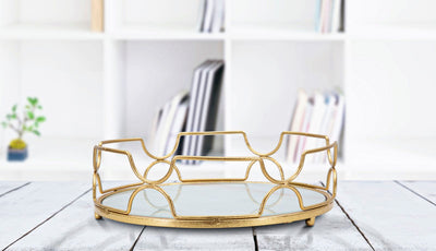 Gold Modern Metal Tray with Glass Top