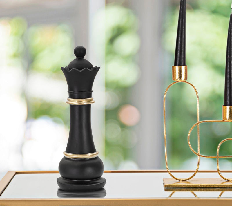Queen Chess Piece Statue (Black & Gold)