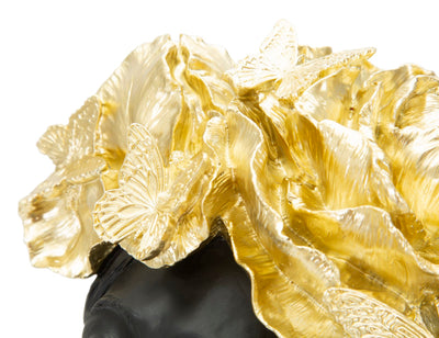 Female Bust Sculpture with Butterflies (Black & Gold Modern Glam Resin Statue)