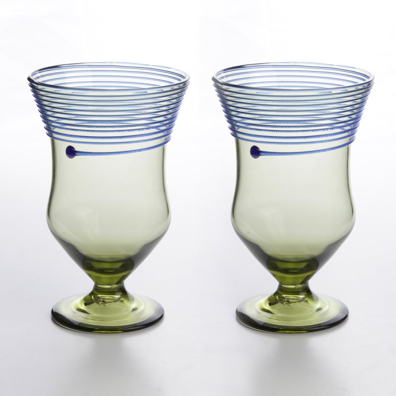 Roman Glass Goblet with Blue Stripes in Pair