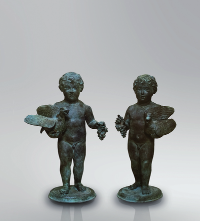Putti Children Bronze Statue in Pair