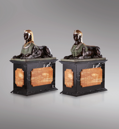 Pair of Classic Sphinxes - Life-Size Bronze Statues