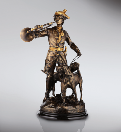 Dogs & Hunter Bronze Statue