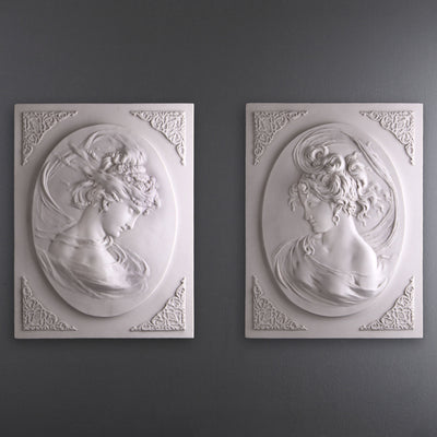 Lady Head On Square Back Bas-relief in pair