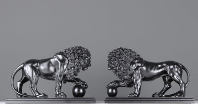Black Medici Lion Statues on Base (in Pair)