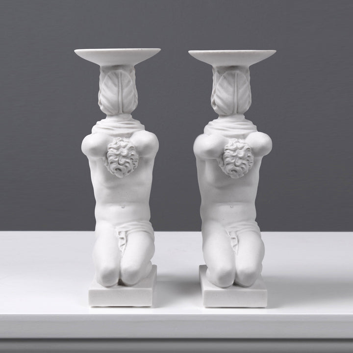 Atlas Candle Holder Statue in Pair (Small) marble sculpture greek