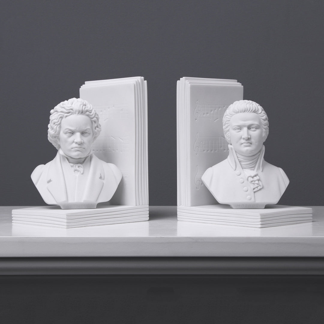 Beethoven Schubert ブックスタンド Beethoven and Mozart Bust Bookend in Pair marble sculpture statue
