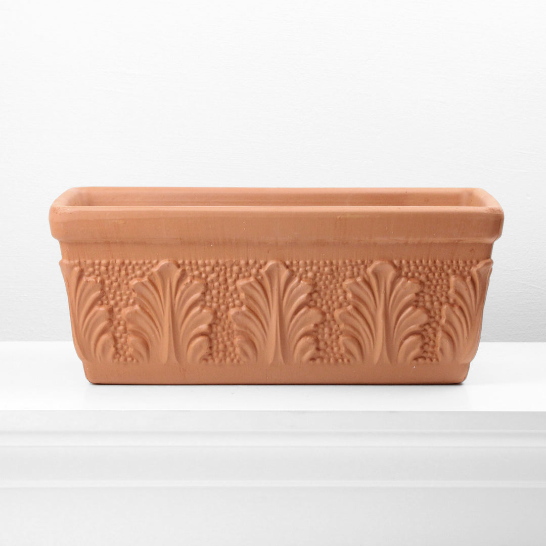 Long Rectangle Terracotta Planter with Floral Design orange