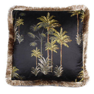 Palm Tree Velvet Cushion Black