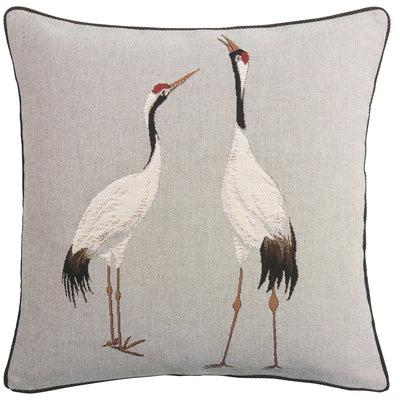 Two White Cranes Gray Cushion