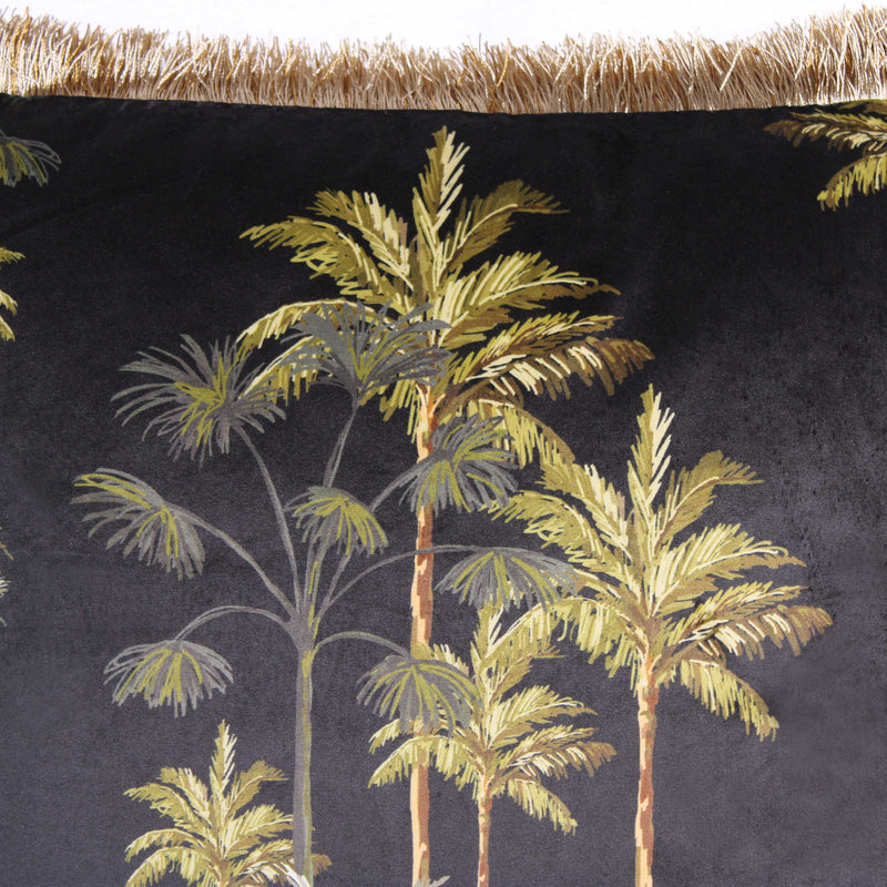 Palm Tree Velvet Cushion Black