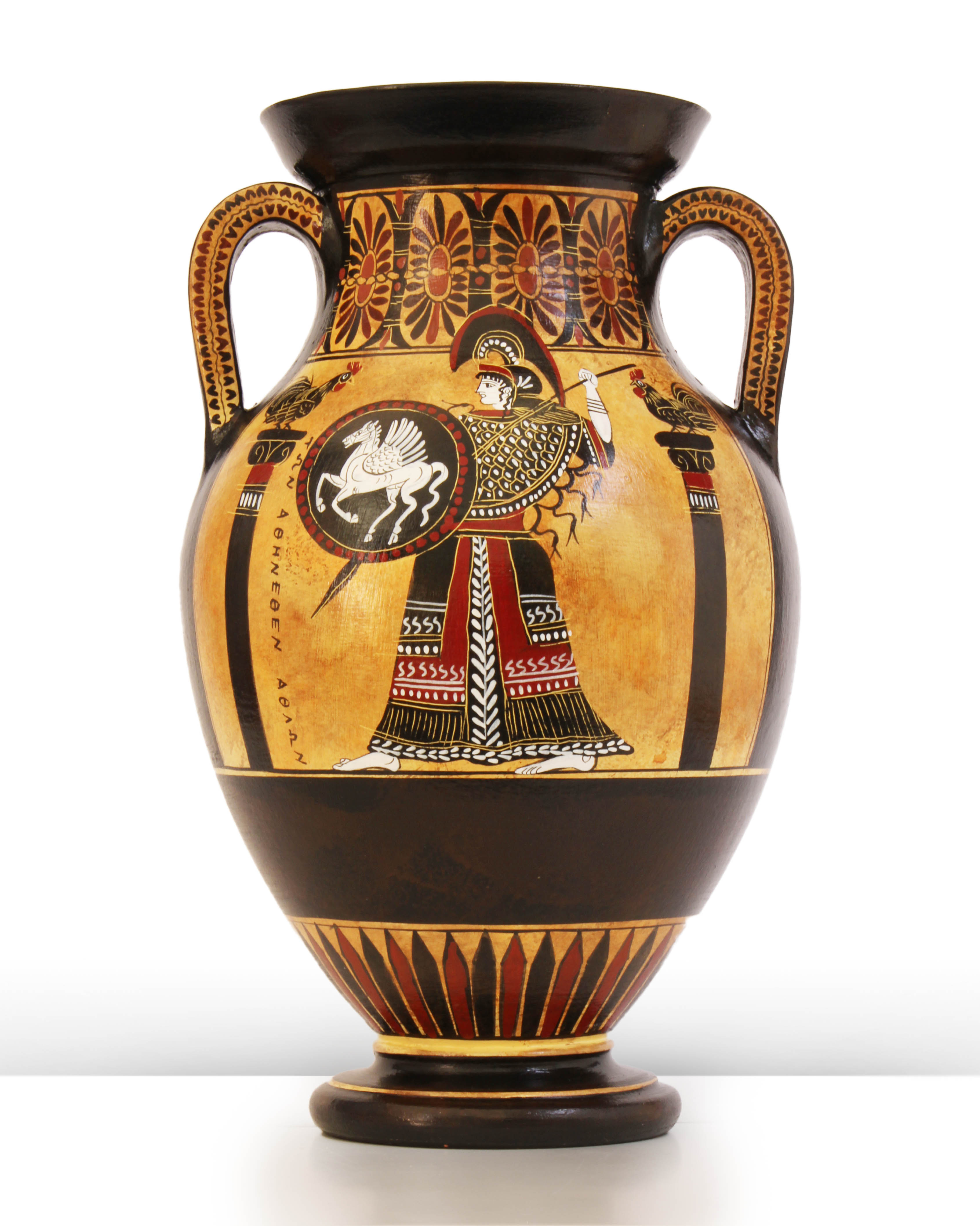 Greek Ancient Ceramic RHYTON Vase Pottery Painting Goddess Athena