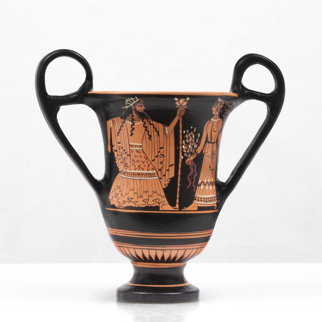Ancient Greek Red-Figure Kantharos Vase with Nike&Zeus pottery