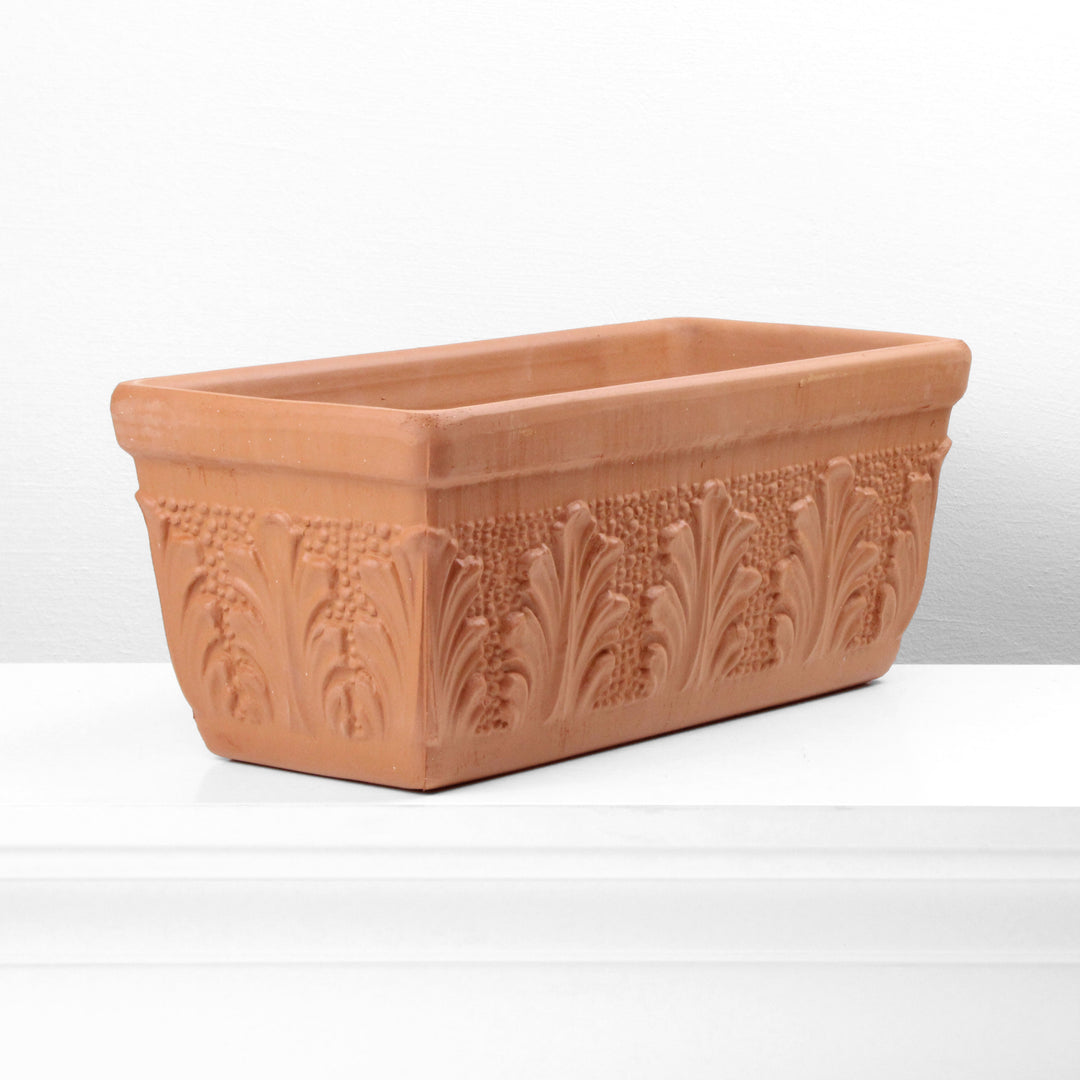 rectangular pot planter Long Rectangle Terracotta Planter with Floral Design orange
