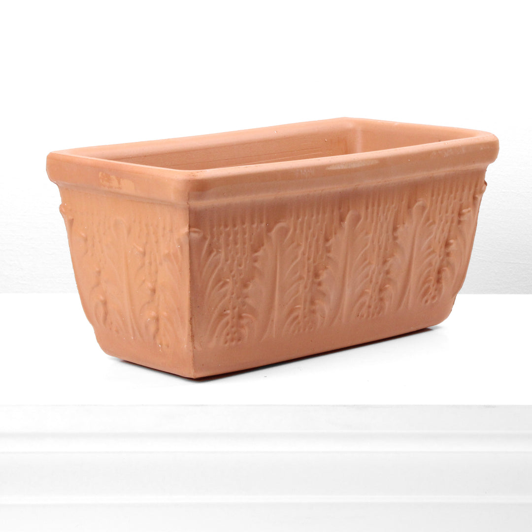 Medium Rectangle Terracotta Planter with Floral Design orange