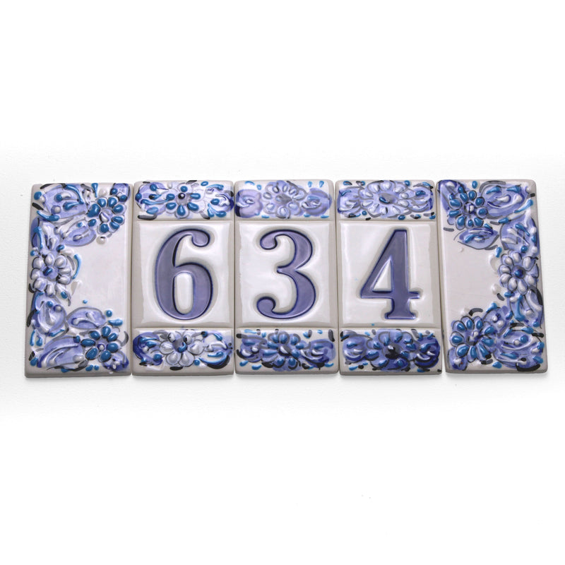Ceramic House Number Blue Flowers