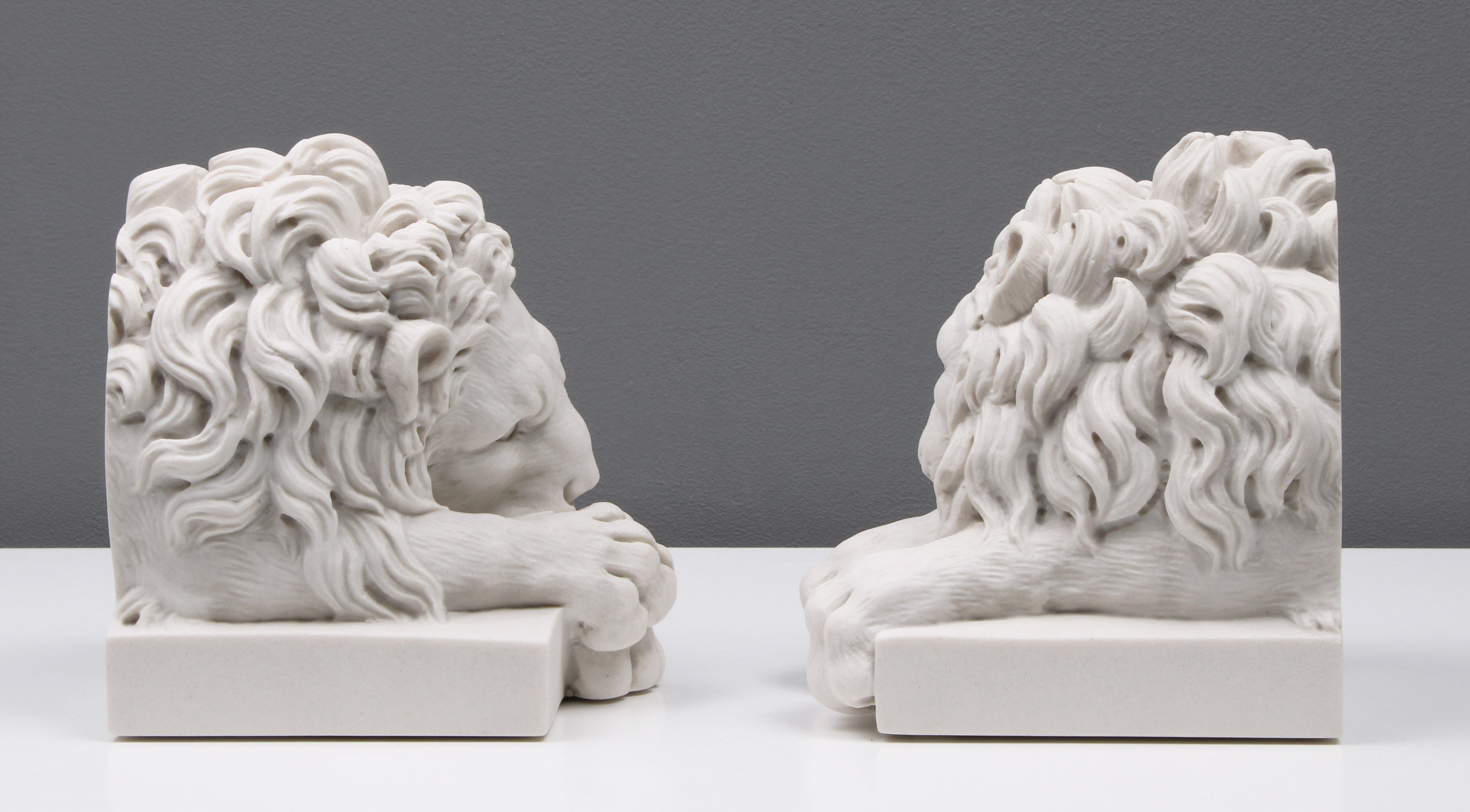 Canova Lion Bookends in Pair - Marble Sculpture