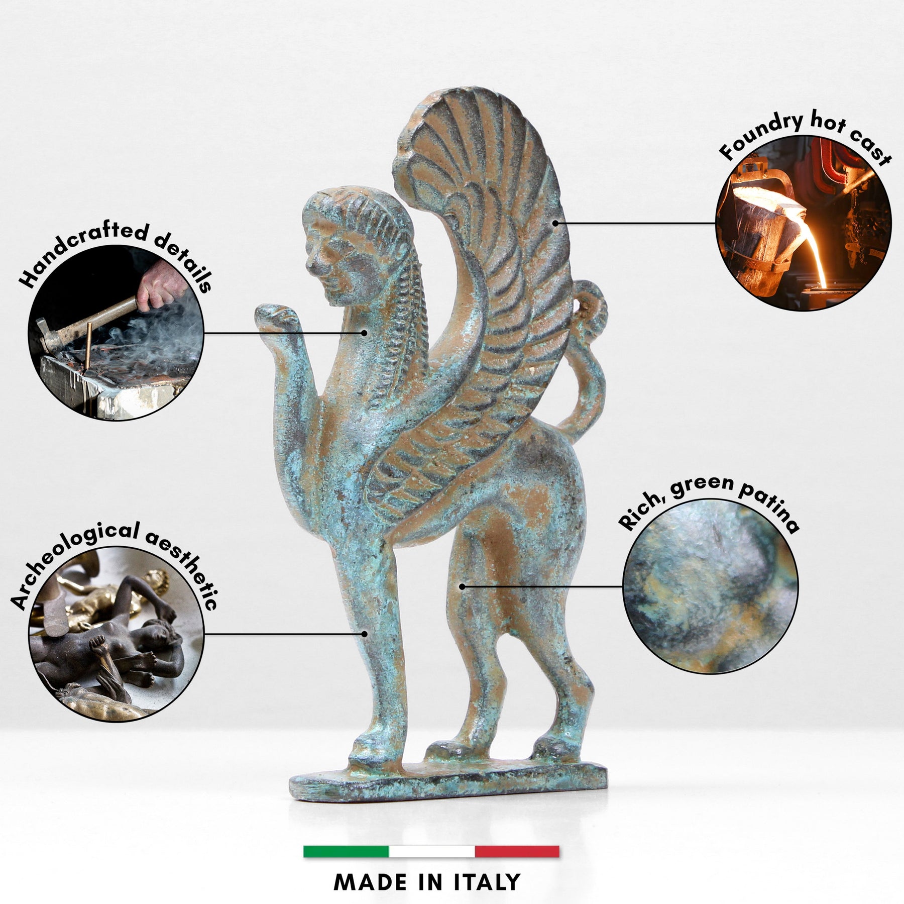 Greek Sphinx Statue (Bronze) small sculpture green modern home decor ...