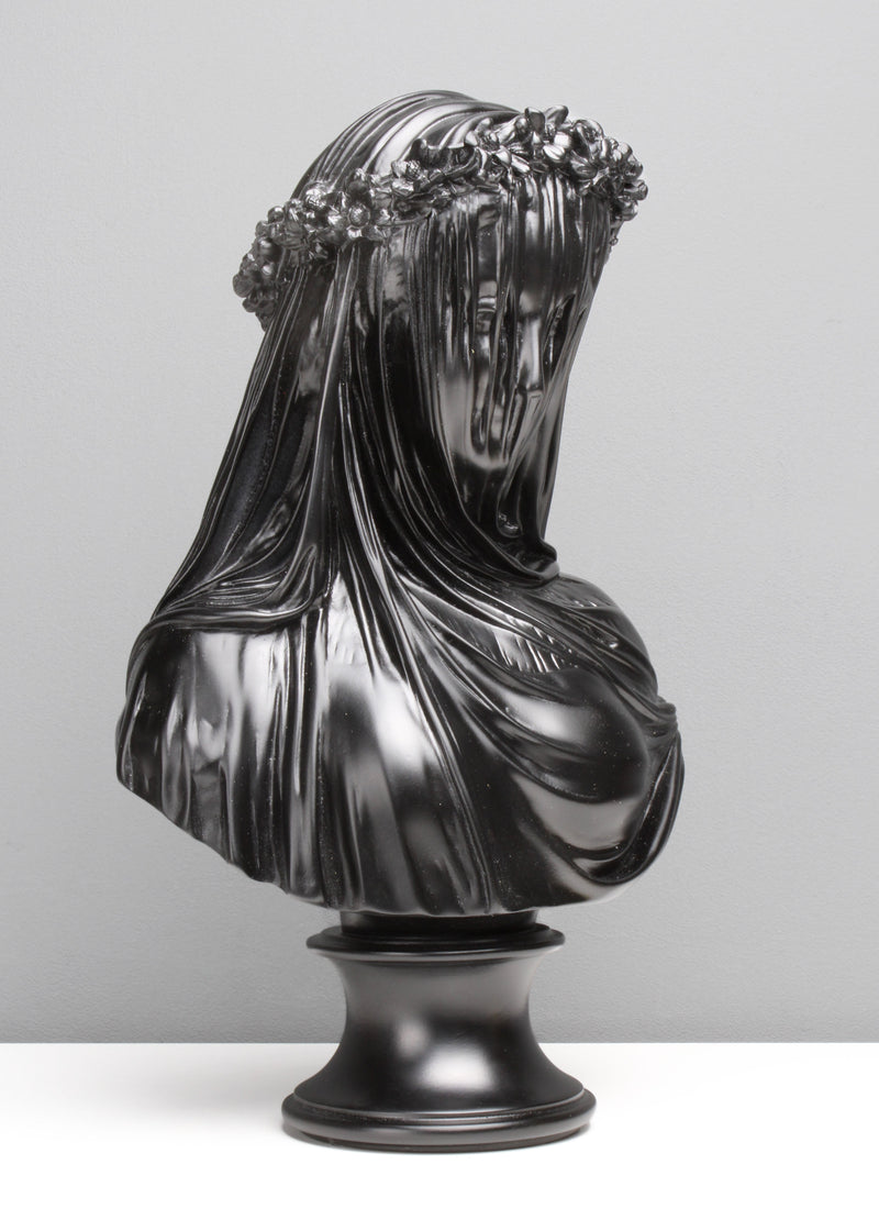 Veiled Lady Bust Sculpture in Black
