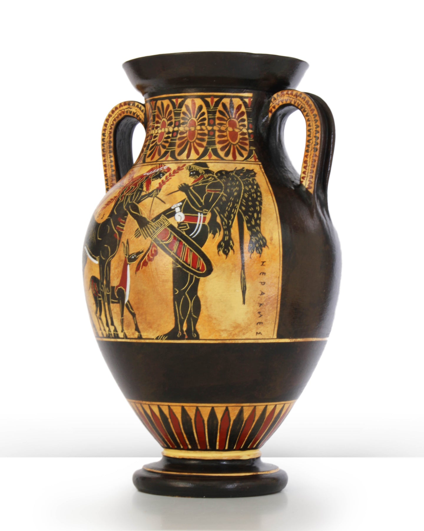 Greek Reproductions Ancient Greek Black-Figure Belly Amphora Vase with Athena & Heracles ...