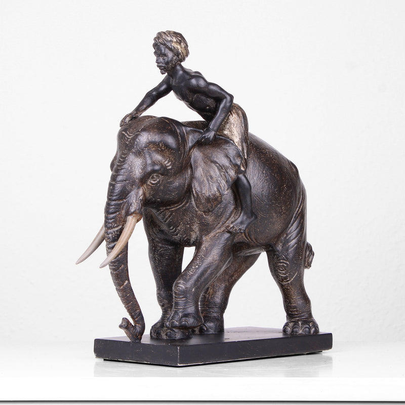 Elephant Statue with Rider (Resin Sculpture)