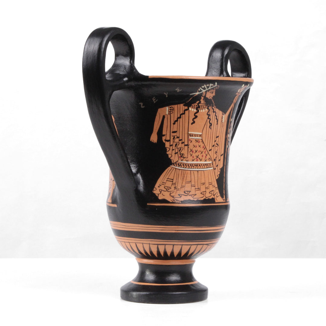 Ancient Greek Red-Figure Kantharos Vase with Nike&Zeus pottery