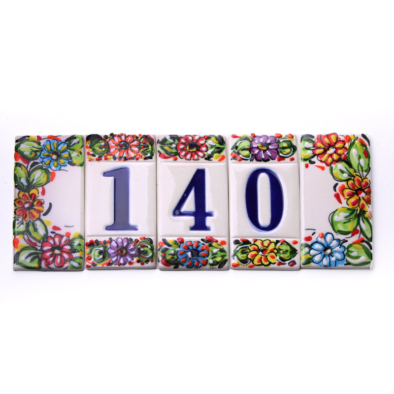 Ceramic House Number Colorful Flowers
